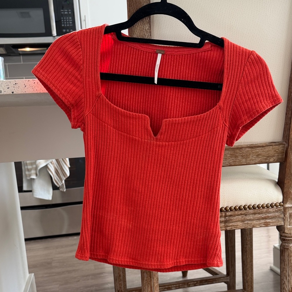 Free People Red Ribbed Crop Top